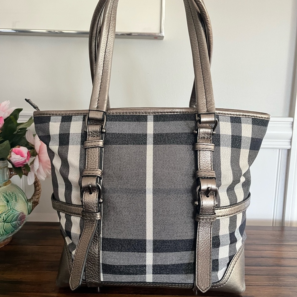 Burberry Silver Shimmer Buckle Tote